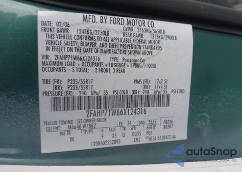 2006 Ford Crown Victoria Police/Police Interceptor из США, поврежденный, VIN 2FAHP71W66X124316